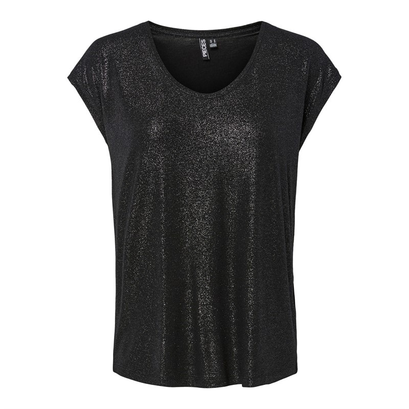 Pieces Damen - Alice Glitzer T-Shirt - Schwarz