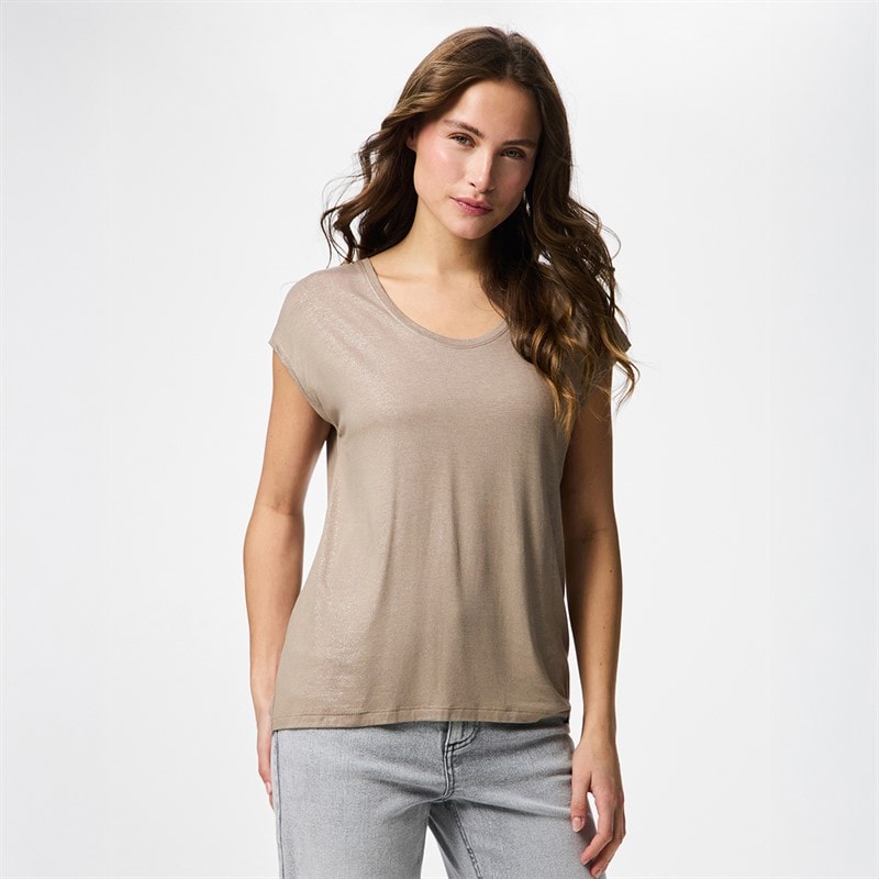 Pieces Damen - Alice Glitzer T-Shirt - Greige