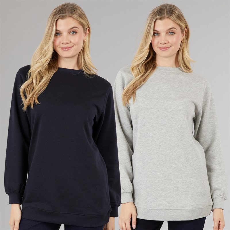Board Angels Damen - Lang geschnittene Sweatshirts Zwei-Pack - Navy/Grey Marl