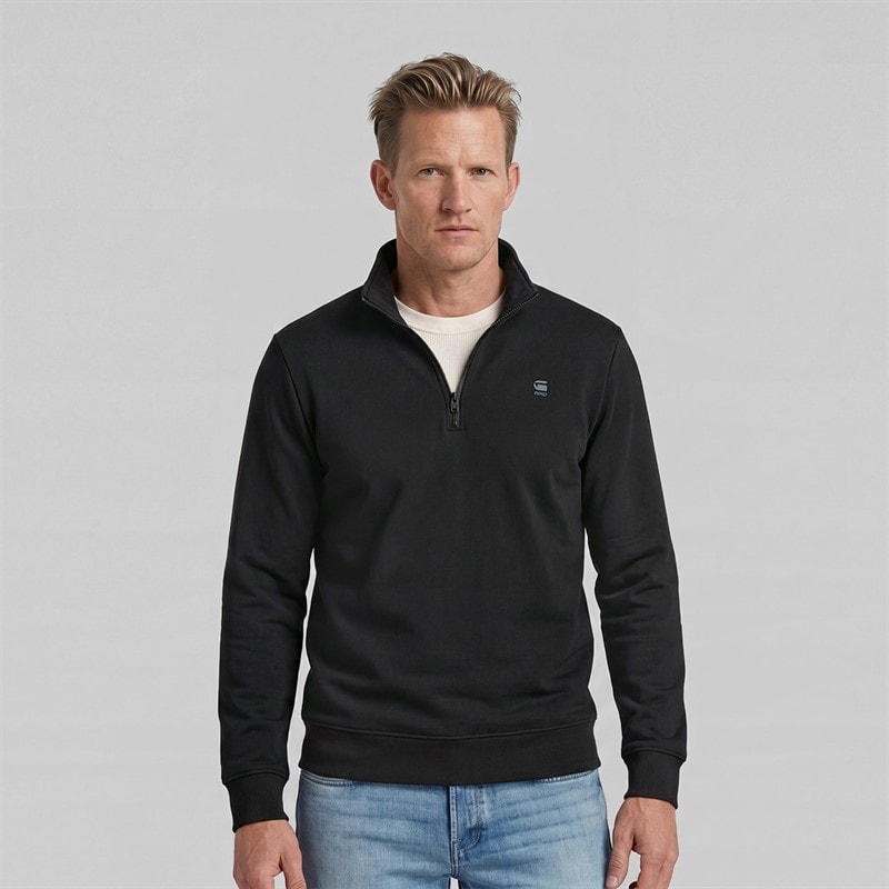 G-STAR Herren - Core Sweatshirt mit Halb-Reißverschluss - Schwarz