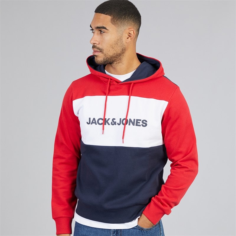 JACK & JONES Herren - Logo Blocking Kapuzenpullover - Tango Red