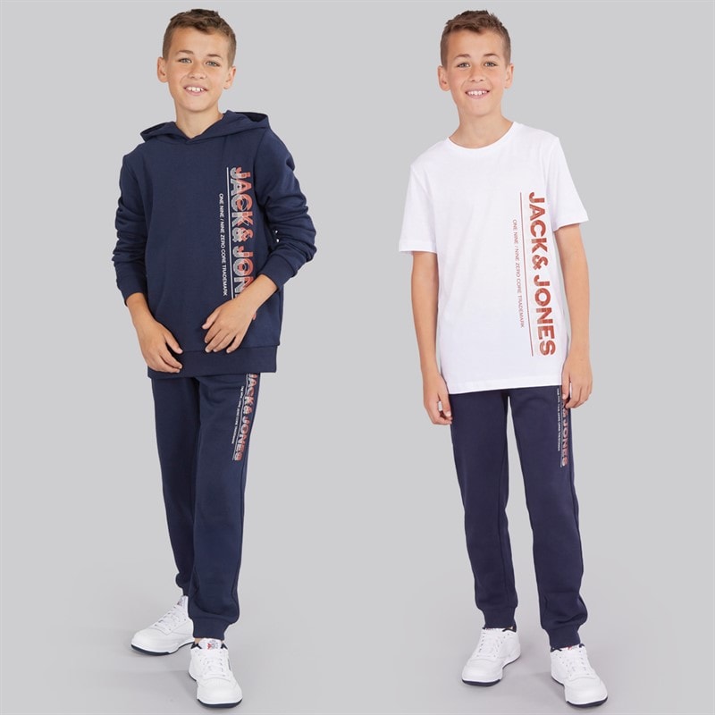 JACK & JONES Jungen - Structure Hoodie T-Shirt Und Jogginghose Co-Ord Set Dreierpack - Navy Blazer