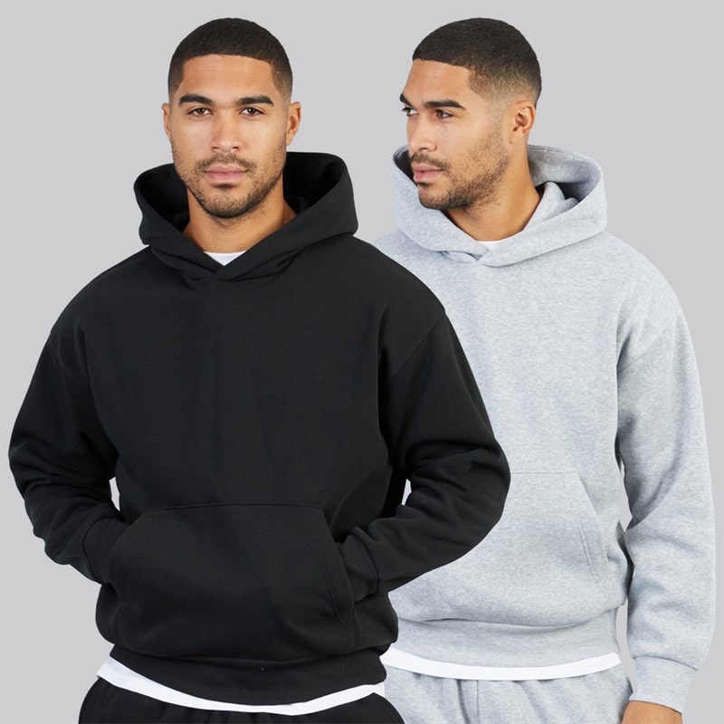 JACK & JONES Herren - Oversized Kapuzenpullover Zwei-Pack - Schwarz/Hellgrau Meliert