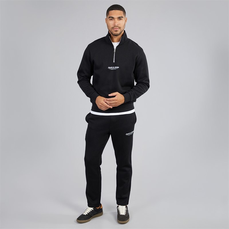 JACK & JONES Herren - Trainingsanzug mit 1/4-Reißverschluss und offenem Saum - Schwarz