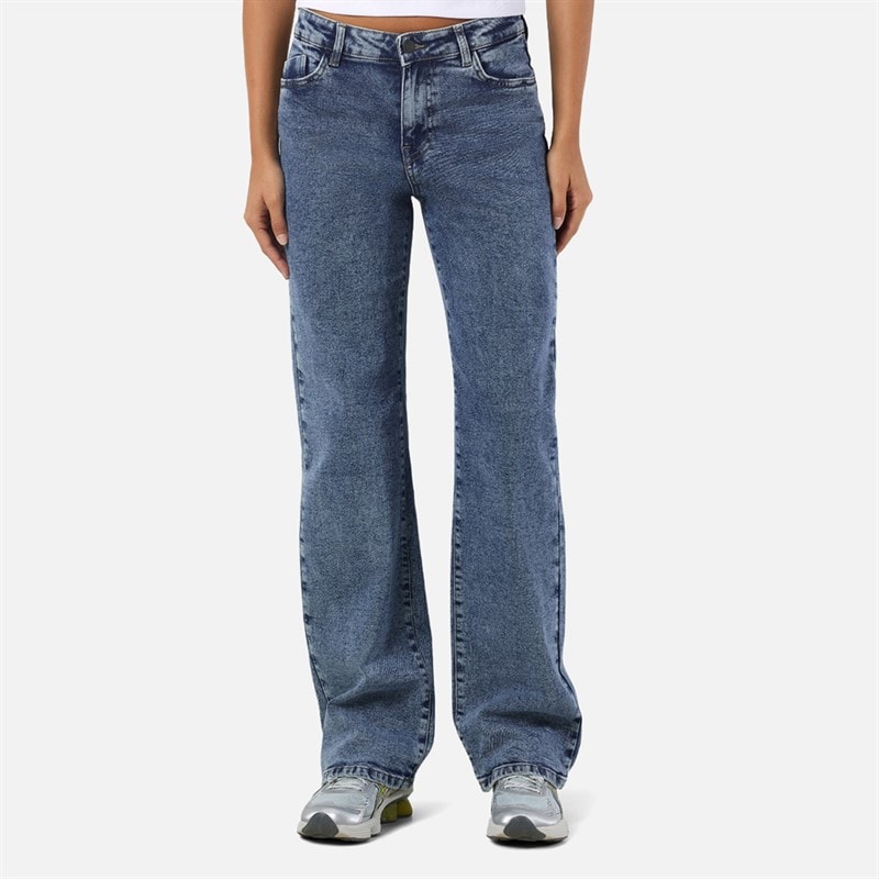 Noisy May Damskie jeansy yolanda o szerokich nogawkach - Średni niebieski Denim