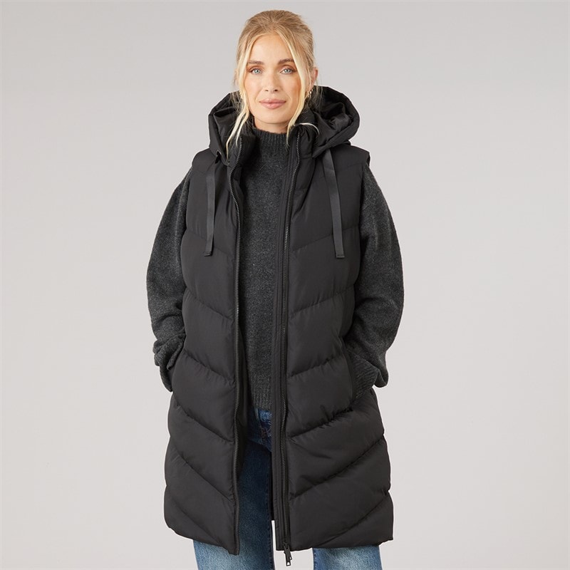 Onfire Dames lang model gilet met capuchon - Zwart