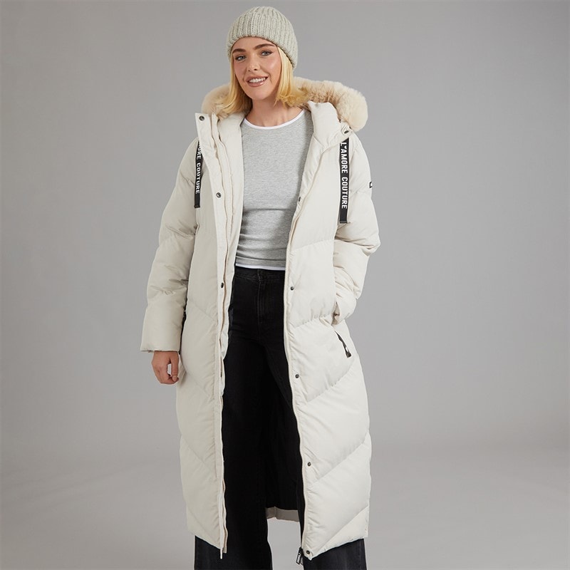 L'amore Couture Damen - Madison Langer Wattierter Mantel - Stone