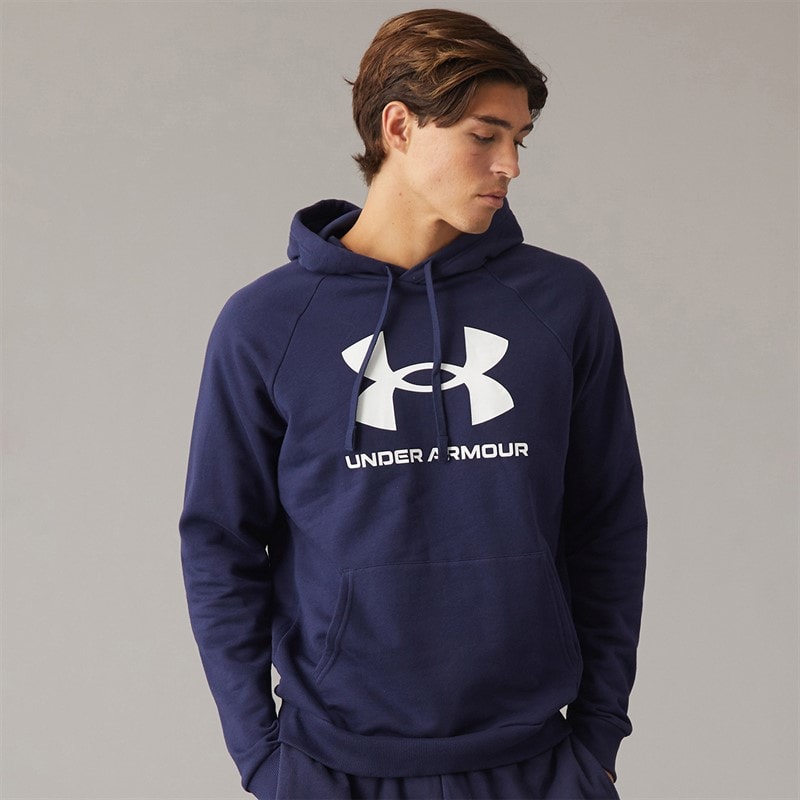 Under Armour Herren - UA Rival Fleece Kapuzenpullover mit Logo - Marine OD Grün/Weiß