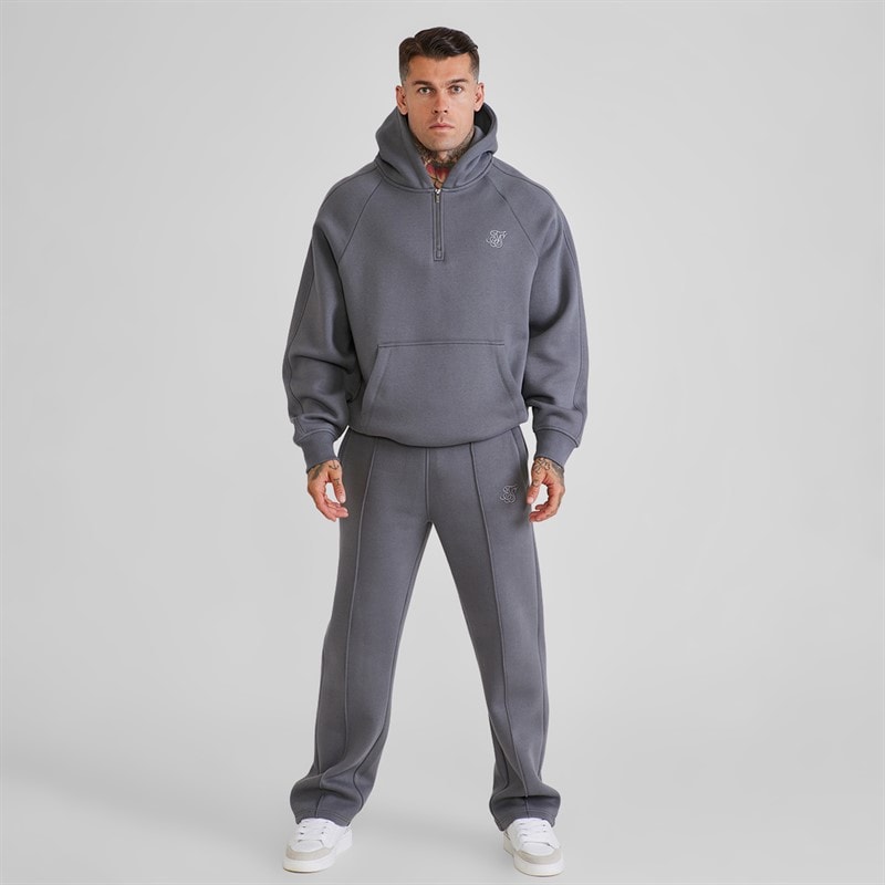 SikSilk Herren - Kapuzenpullover mit Viertel-Reißverschluss und Jogginganzug Set - Grau