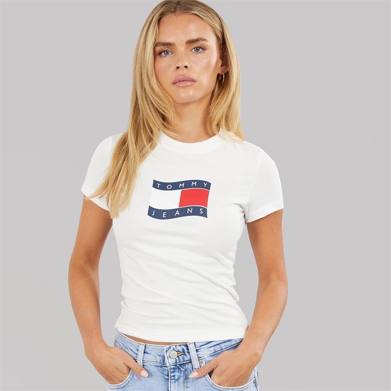 Tommy Jeans Damen - Wavy Flag T-Shirt - Ecru