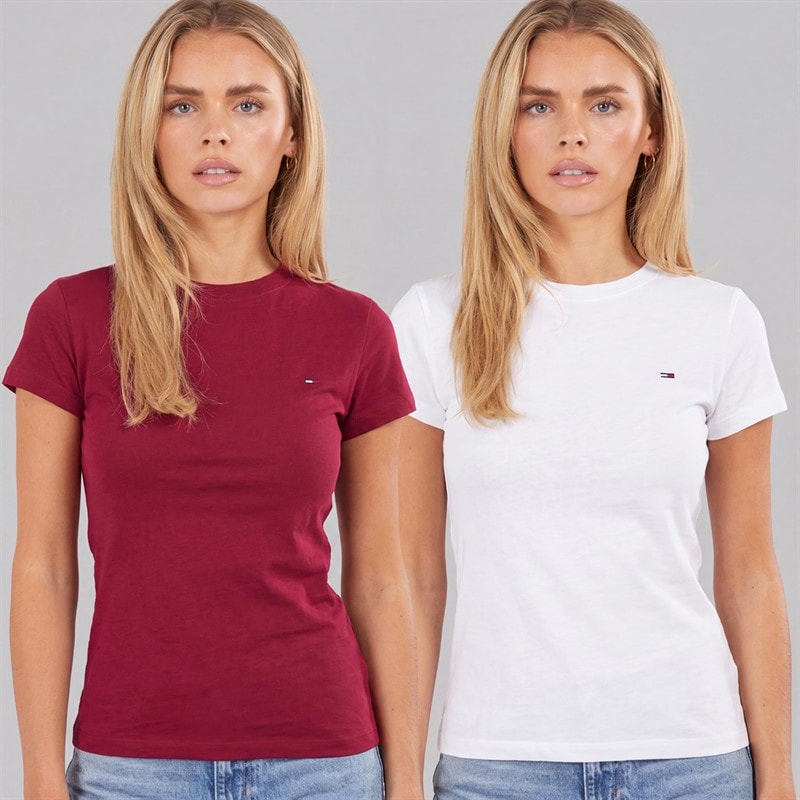 Tommy Jeans Damen - T-Shirts Zwei-Pack - Ecru/Lavish Cerise