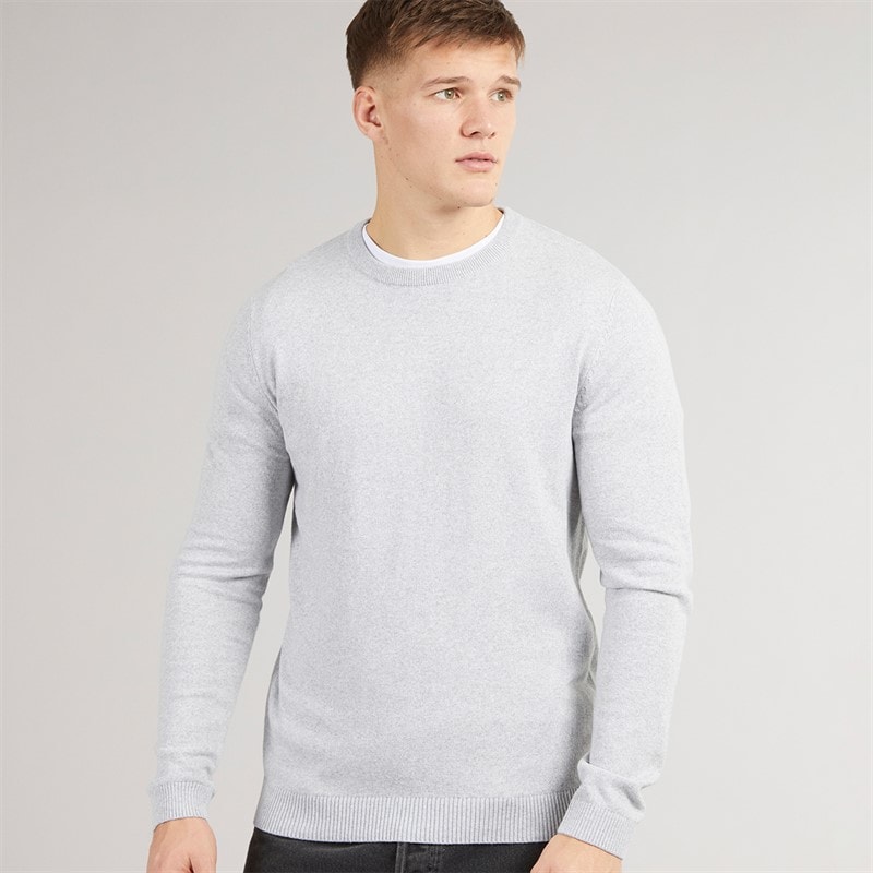 JJ REBEL Pull col rond Callum hommes - Gris clair Melange