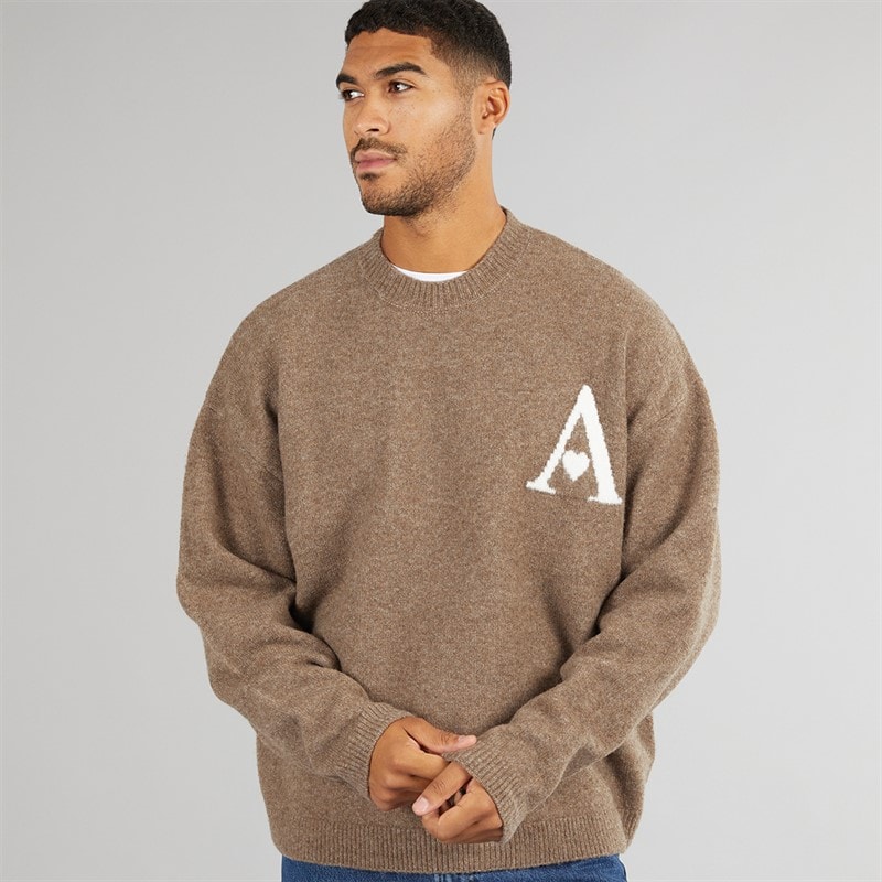 Avant Garde Pull à col rond en maille avec cœurs hommes - Mink