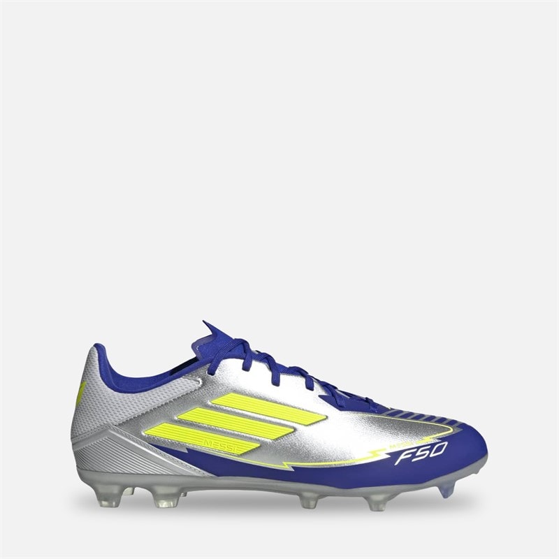 adidas Herren - F50 League Messi La Vida Rapida Pack FG/MG Fußballschuhe für Feste und Mehrere Böden - Silver Metallic/Solar Yellow/Hellblau