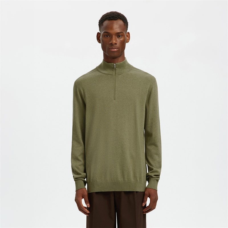Selected Mężczyźni sweter z półzamkiem Berg - Deep Lichen Green