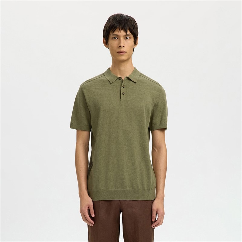 Selected Mężczyźni polo z dzianiny berg - Deep Lichen Green