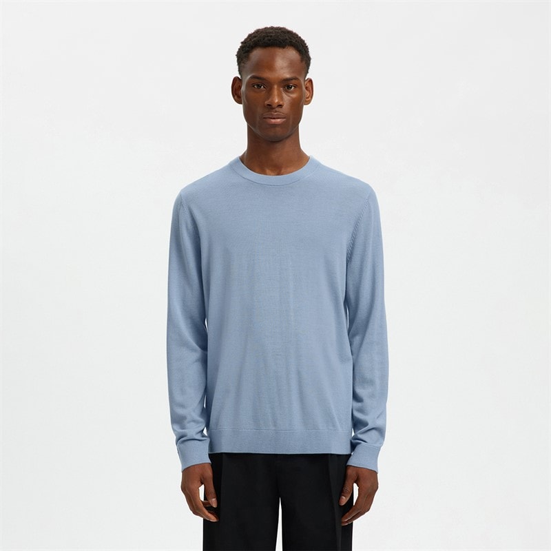 Selected Herren - Tray Merino Rundhals-Pullover - Dusty Blue
