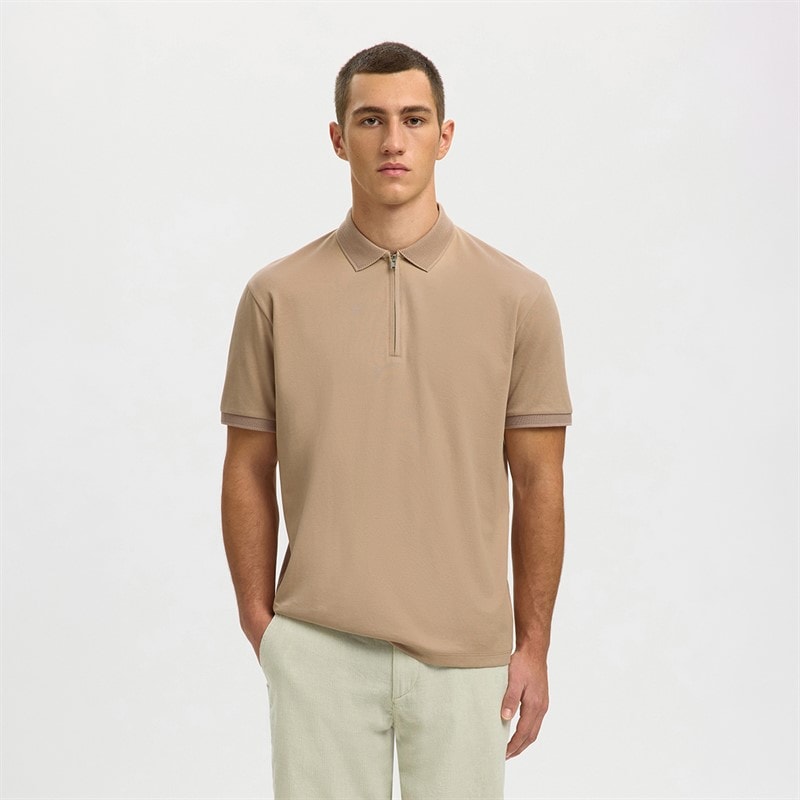 Selected Mężczyźni koszulka polo z zamkiem fave - Savannah Tan