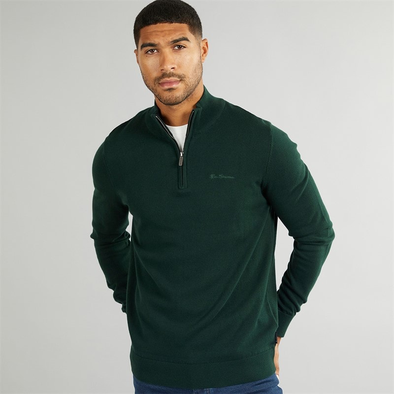 Ben Sherman Pull à col cheminée zippé 1/4 hommes - Vert foncé