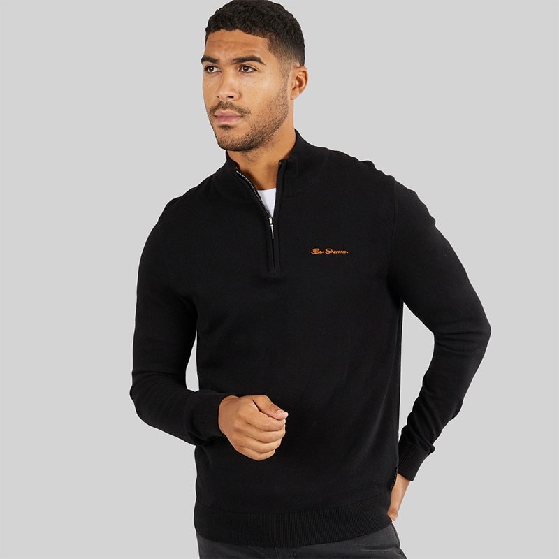 Ben Sherman Pull à col cheminée zippé 1/4 hommes - Noir