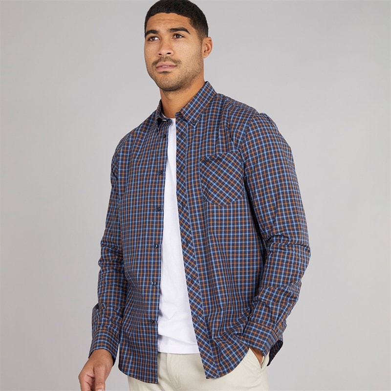 Ben Sherman Herren - Langarm-Hauskarierte Hemd - Dunkelnavy