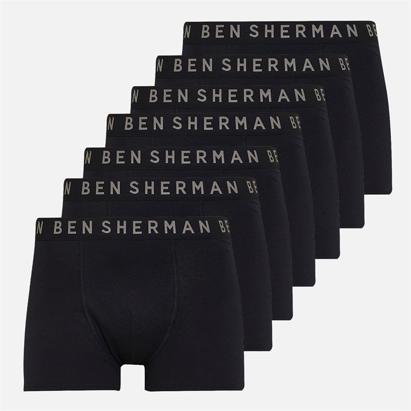 Ben Sherman Mężczyźni bokserskie majtki siedmiopak - Czarny/Szary