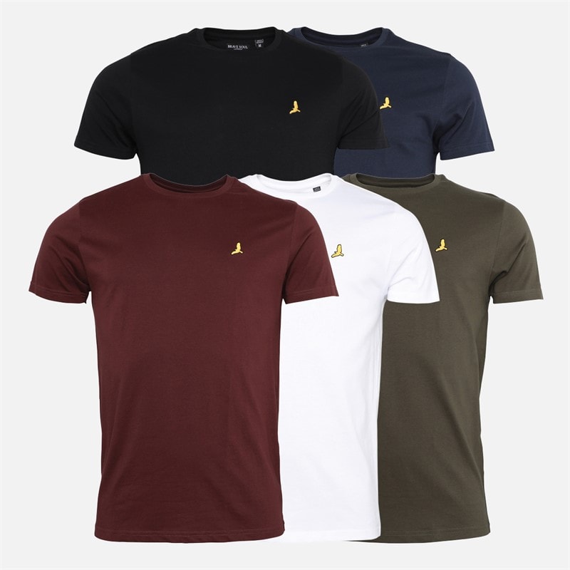 Brave Soul Herren - Russel T-Shirts Fünferpack - Schwarz/Weiß/Navy/Khaki/Burgund