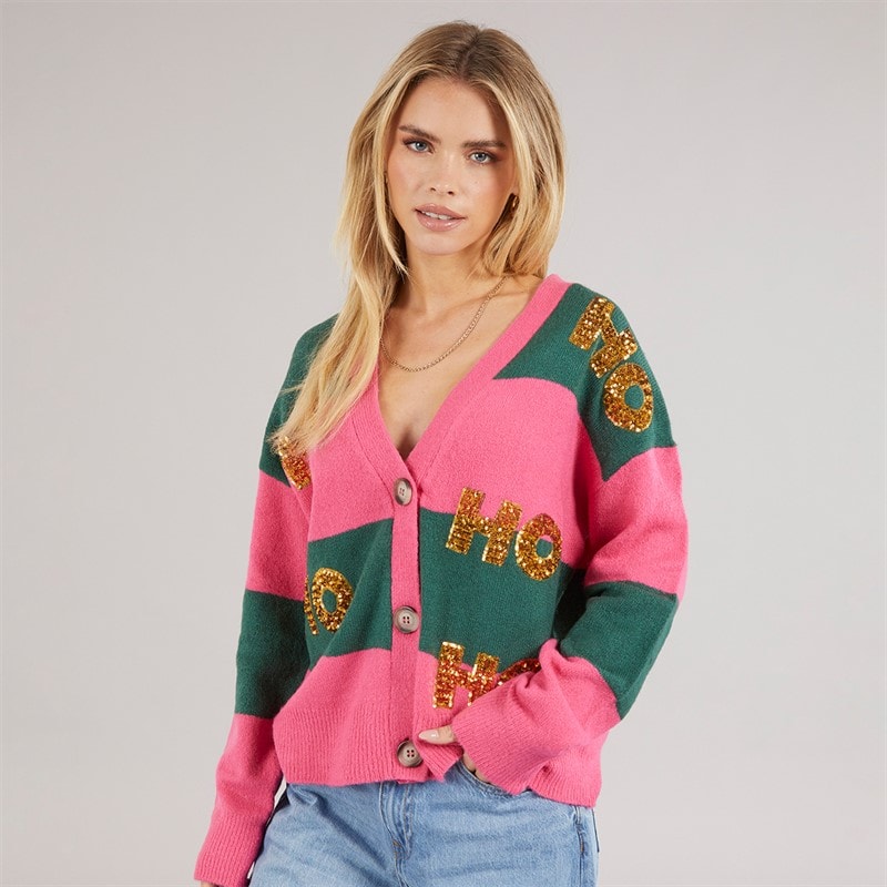 Brave Soul Dames kerstvest - Roze/Groen Stripe