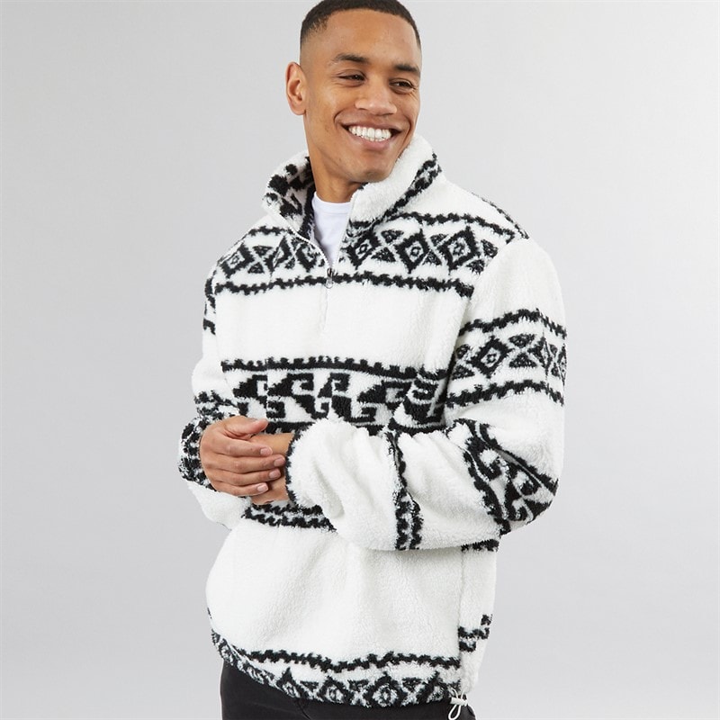 Brave Soul Herren - Powelton 1/4 Zip Fleece - Optic White/Jet Black