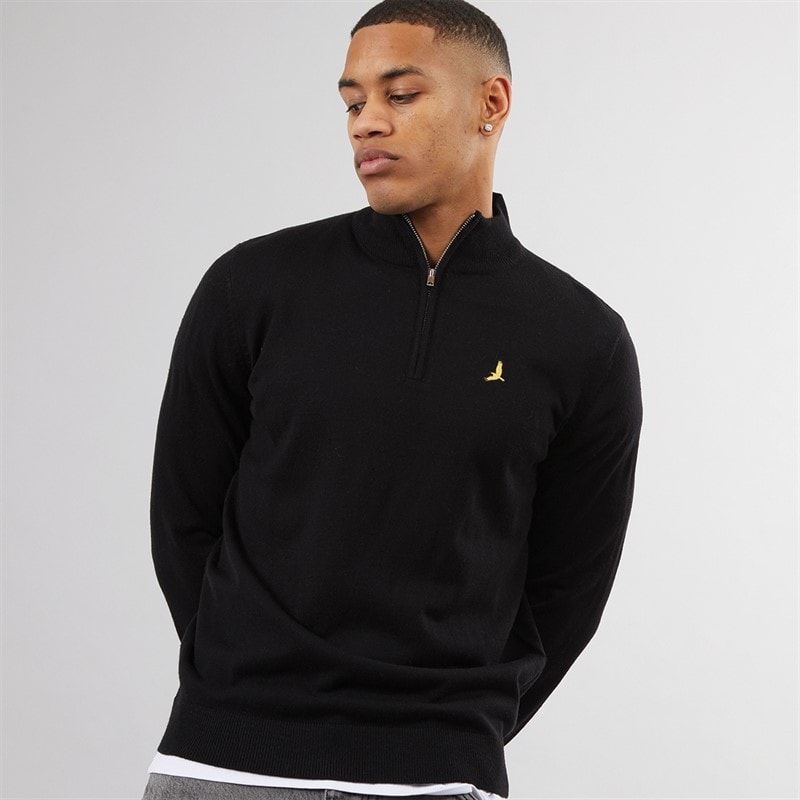 Brave Soul Heren georgie 1/4 rits trui met col - Jet Black