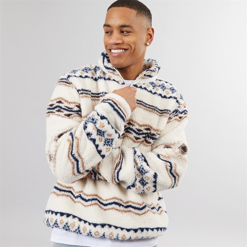 Brave Soul Herren - Coleman 1/4 Zip Fleece - Cream/Multi