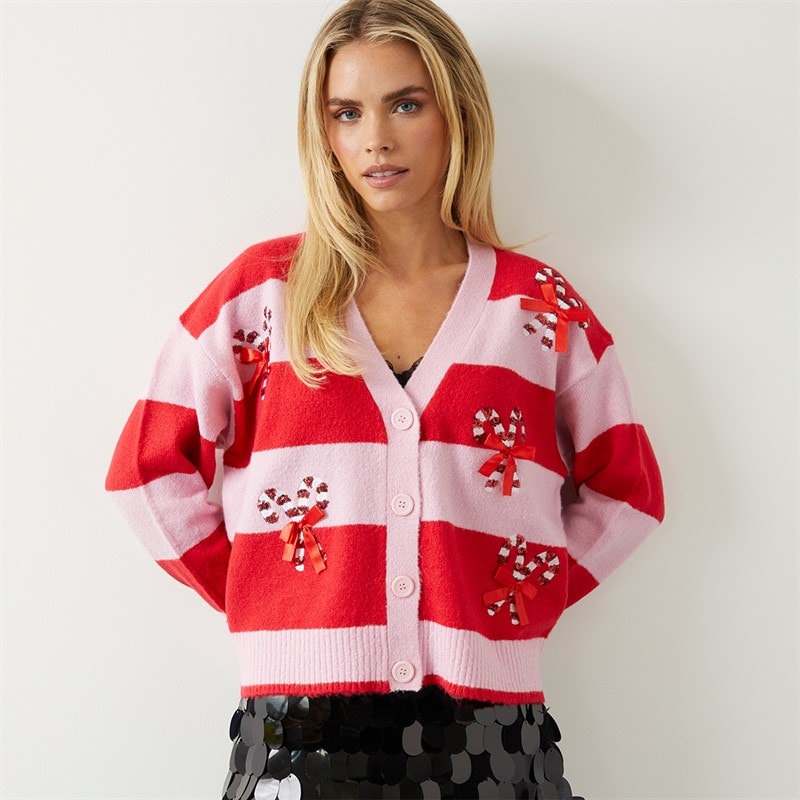 Brave Soul Dames vest met candy strik - Rood/Roze