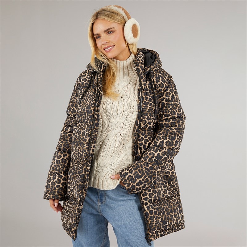 Brave Soul Dames cello lange pufferjas - Leopard