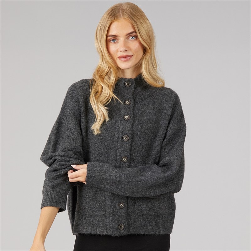 Brave Soul Cardigan boutonné en maille femmes - Dark Charcoal