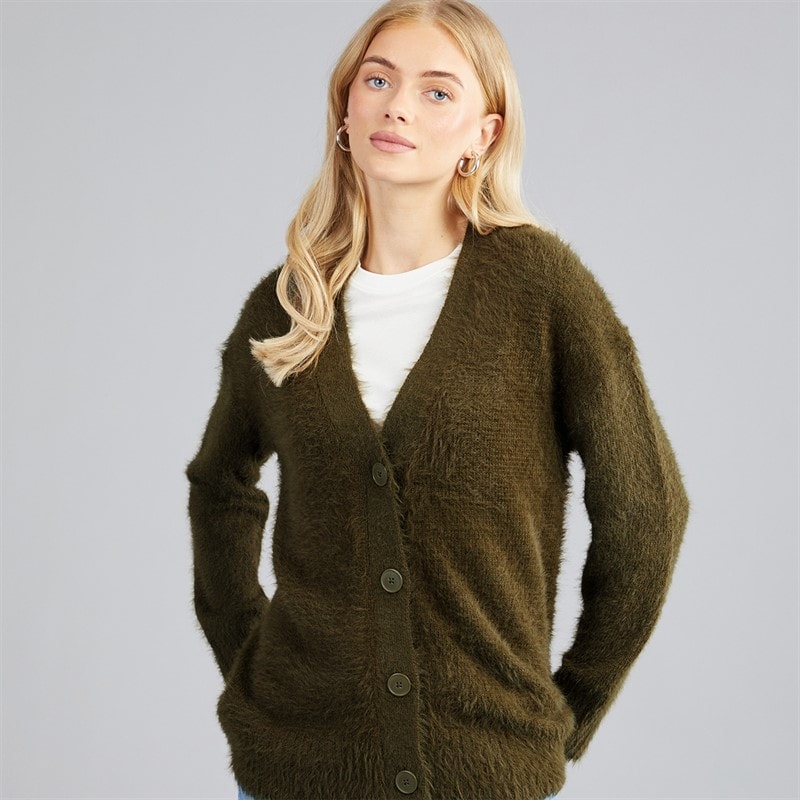 Brave Soul Cardigan duveteux à col en V femmes - Kaki