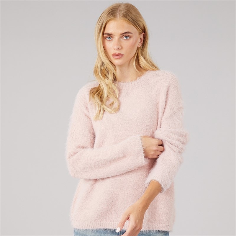 Brave Soul Pull Gardena duveteux à col rond femmes - Rose