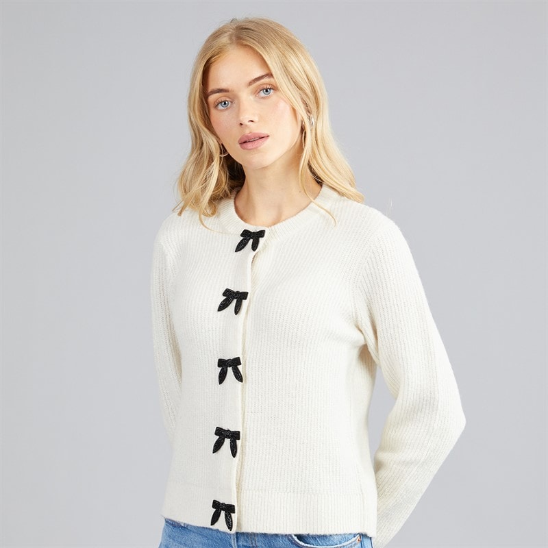 Brave Soul Dames akly cardigan met paillettenstrik - Ivory
