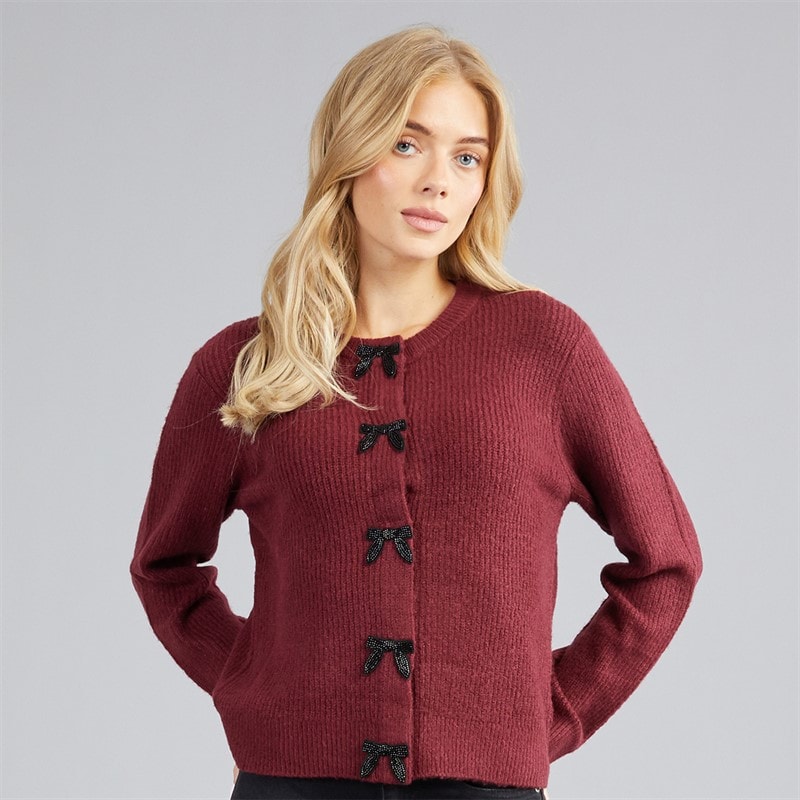 Brave Soul Dames akly cardigan met paillettenstrik - Wine