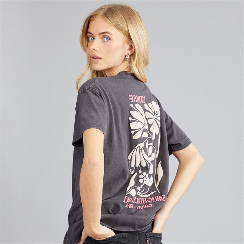 Brave Soul T-shirt imprimé luxe femmes - Gris Acid Wash/Rose