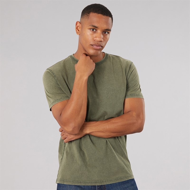 Brave Soul Herren - Tessiere Acid-Wash T-Shirt - Khaki Acid Wash