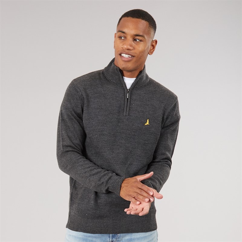 Brave Soul Pull col cheminée zippé Bremner hommes - Dark Charcoal Marl/Jet Black
