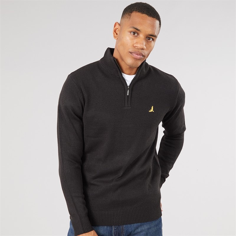 Brave Soul Pull col cheminée zippé Bremner hommes - Jet Black/Dark Charcoal Marl