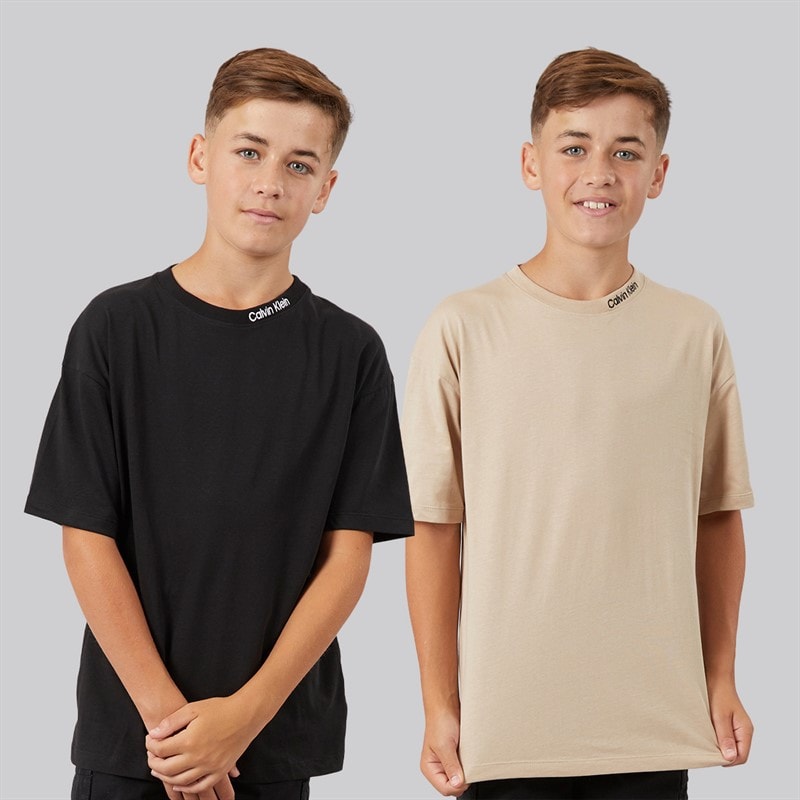 Calvin Klein Chłopcy dwupak koszulek z logo - Humus/Czarny