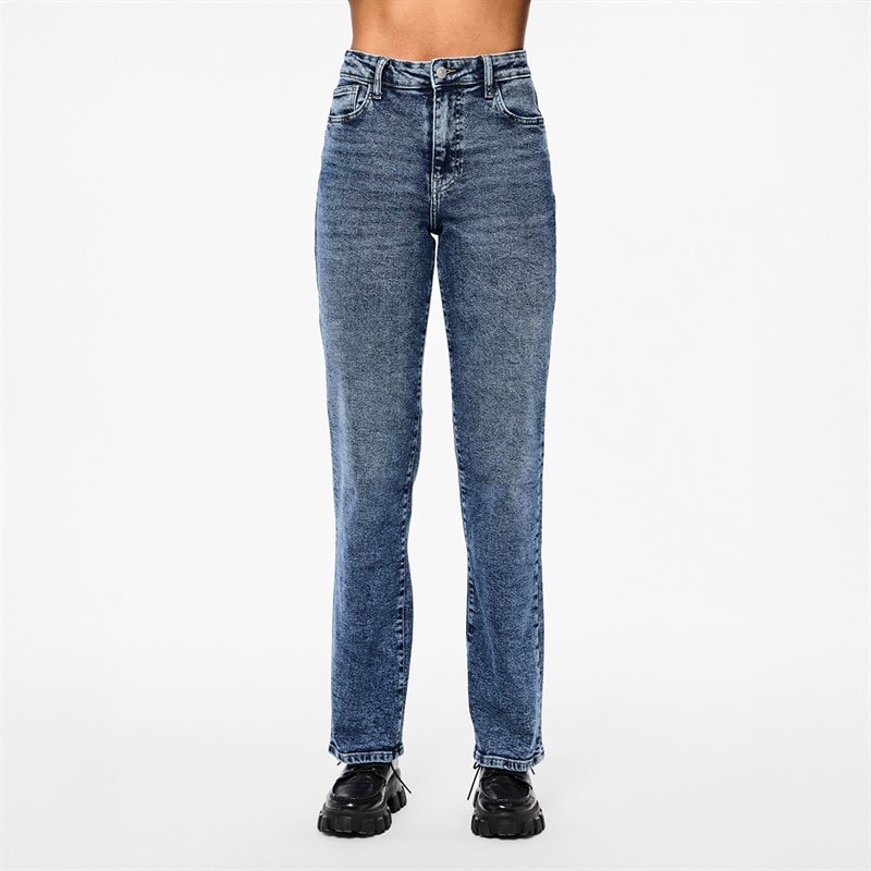 Pieces Damskie jeansy kelly o prostych nogawkach - Średni Blue Denim