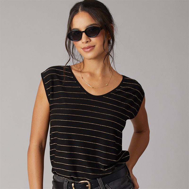 Pieces Damen - Billo Lurex T-Shirt - Schwarz