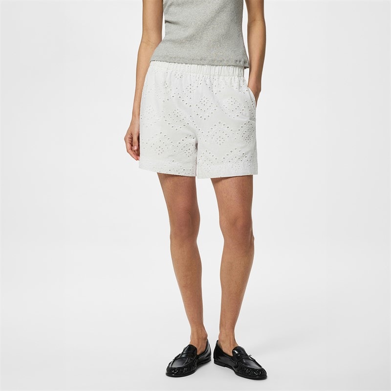 Pieces Dames vilde geweven shorts - Bright White