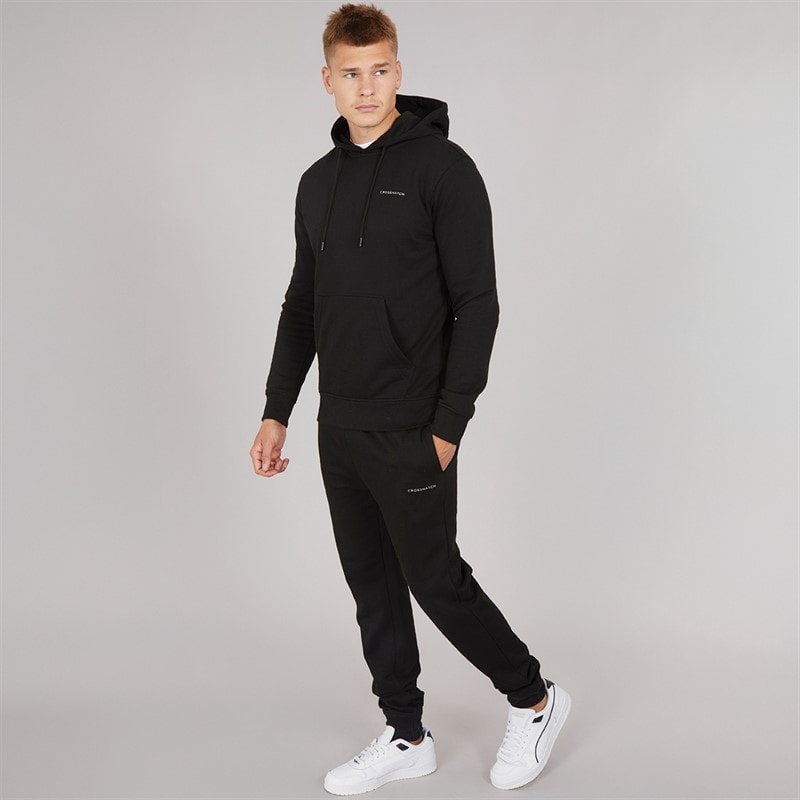 Crosshatch Heren chelmere hoodie en joggers set - Zwart
