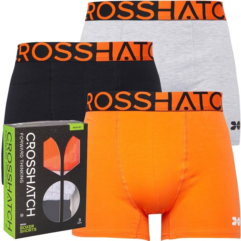 Crosshatch Herren - Dumas Boxershorts Dreierpack - Pack C Schwarz/Grey Marl/Rot Orange