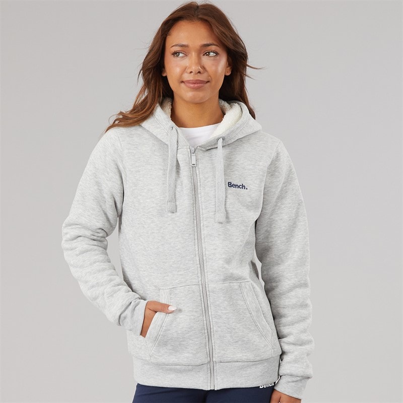 Bench Damen - Mintz Teddygefütterter Kapuzenpullover mit Reißverschluss - Grey Marl