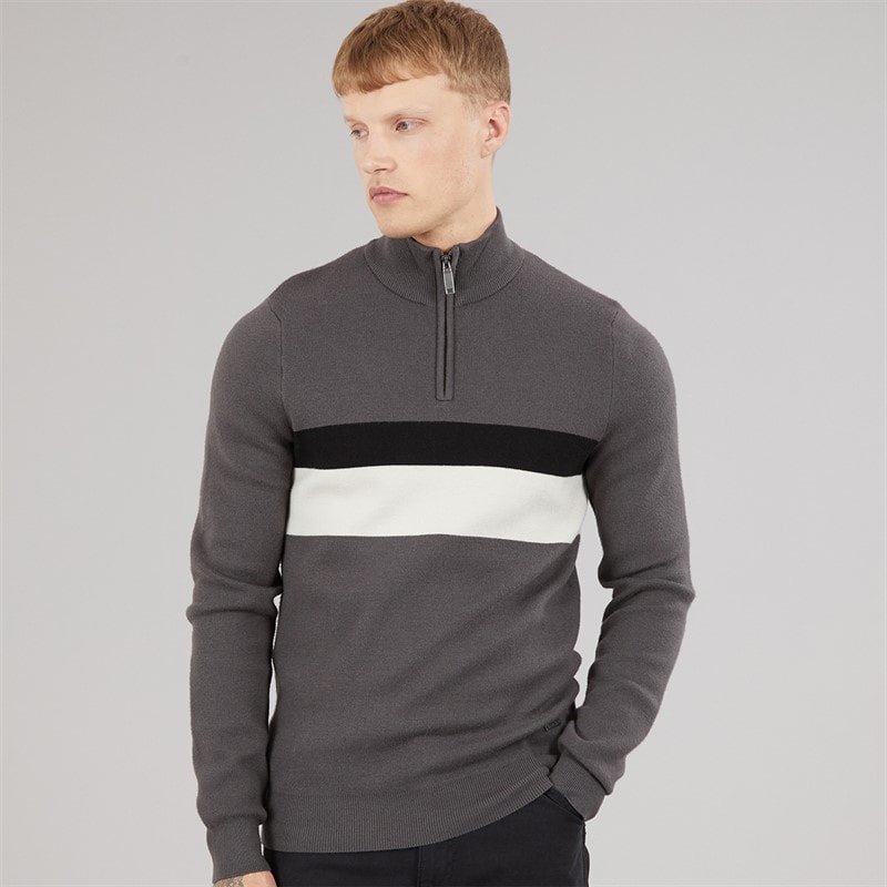 Bench Pull en maille col cheminée zippé 1/4 zabian hommes - Gris foncé